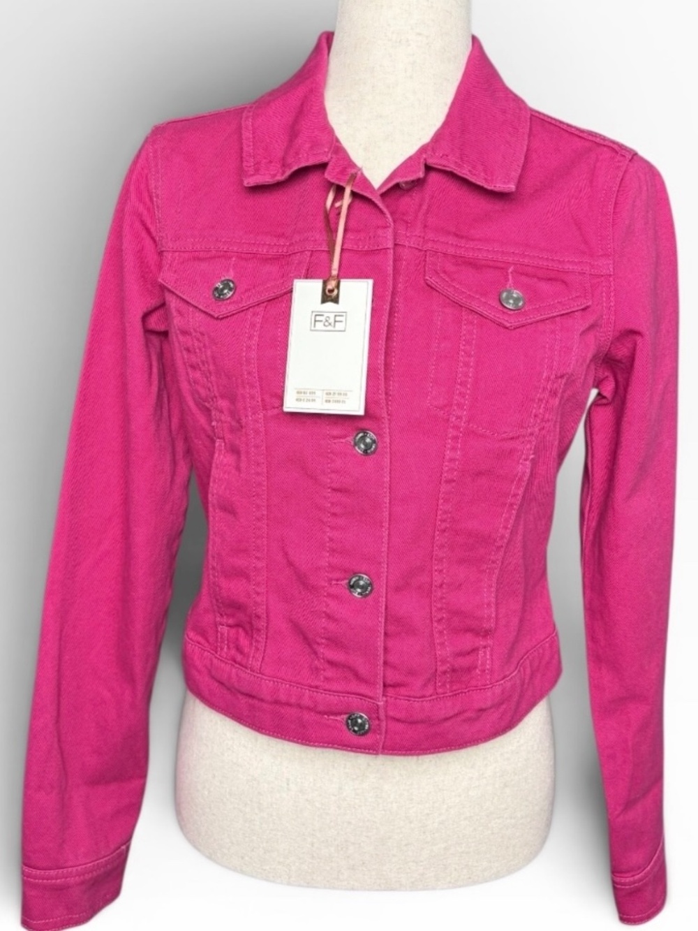 F&F Fuchsia Crop Denim Jacket Size 6